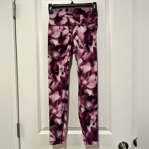 lululemon wunder under leggings in blush blossom purple and pink pattern